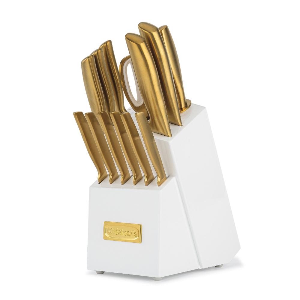 Set Cuchillos Dorados 15 Pzas Con Bloque Blanco Cuisinart