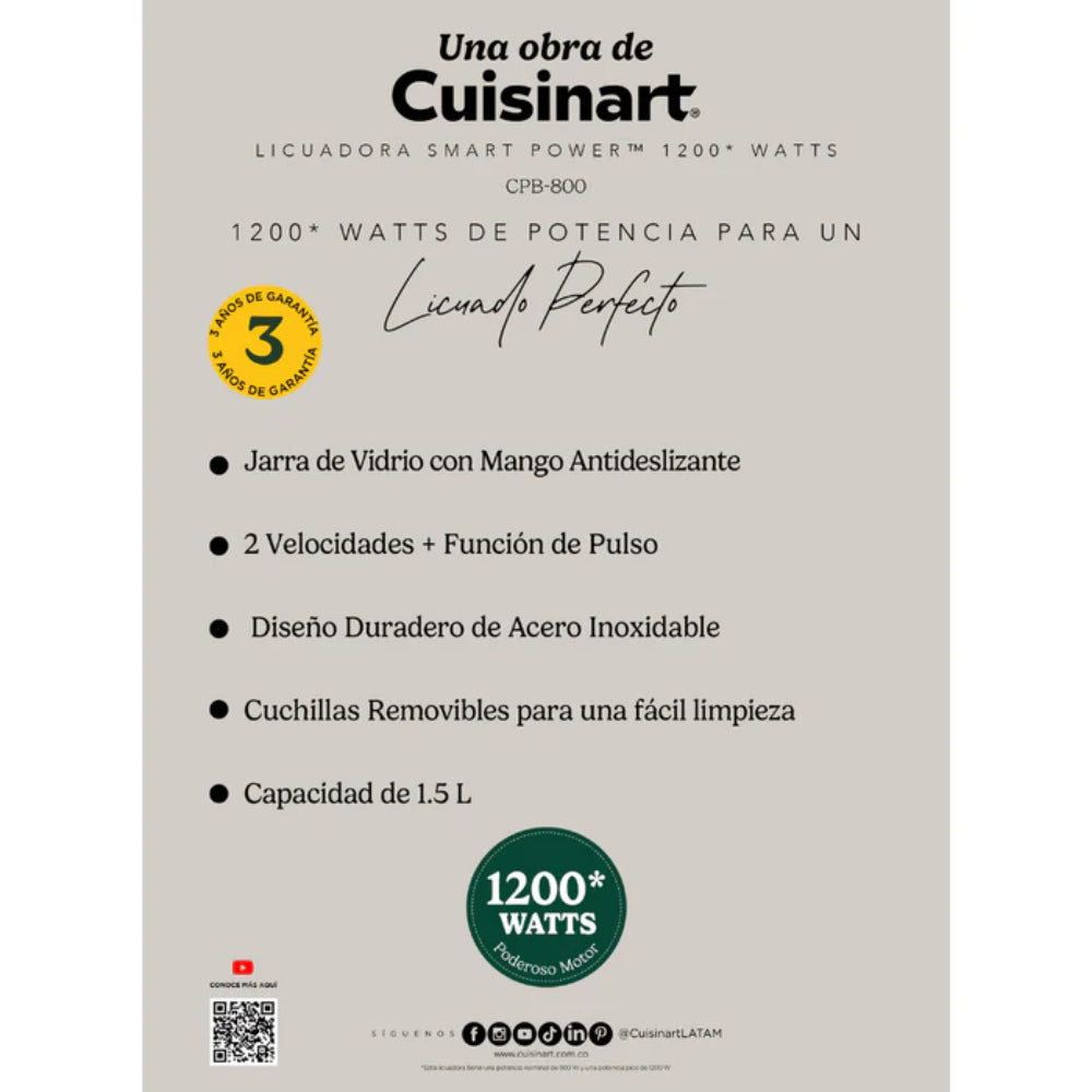 Licuadora Smart Power™ 1200 Watts CPB-800 de Cuisinart®