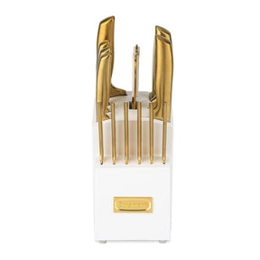 Set Cuchillos Dorados 15 Pzas Con Bloque Blanco Cuisinart