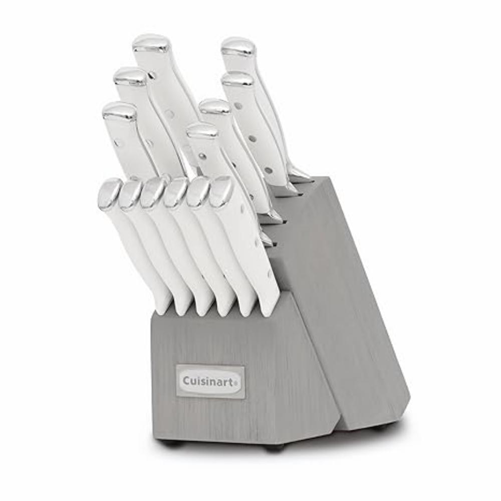 Juego De Cuchillos 14 Pzas Mango Blanco Con Bloque Gris Cuisinart